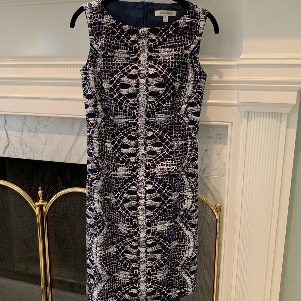 Navy and white shift dress
